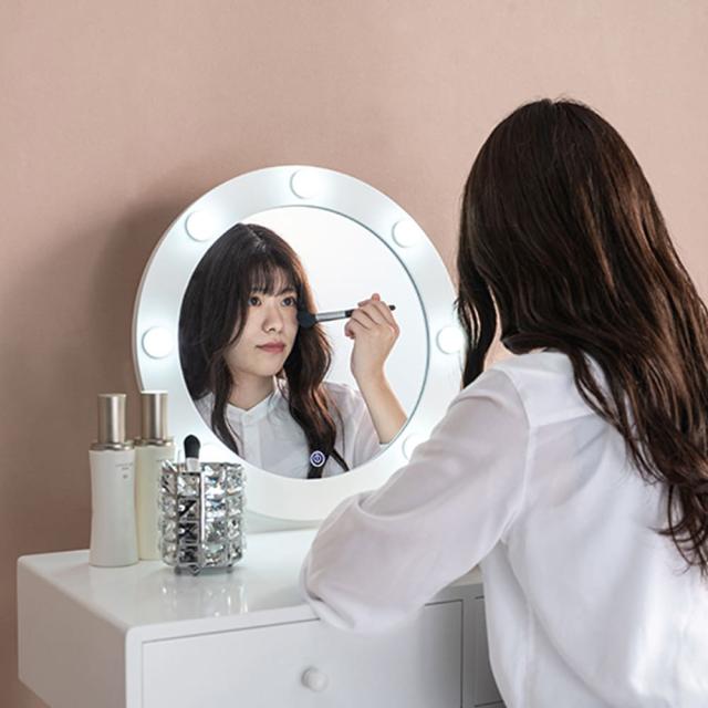 女優ライト付きドレッサー　ＬＥＤドレッサー　女優ライト付き化粧台　おしゃれな化粧台　シンプルインテリア　ベロア調スツール　収納付_4