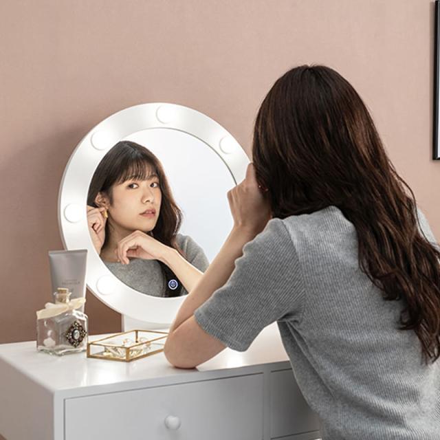 女優ライト付きドレッサー　ＬＥＤドレッサー　女優ライト付き化粧台　おしゃれな化粧台　シンプルインテリア　ベロア調スツール　収納付_5