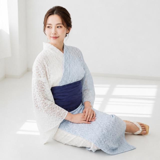 レース浴衣　セパレート　２ｗａｙ浴衣　３点セット　バイカラー　二部式　着まわし浴衣　　浴衣セットアップ　浴衣　おしゃれ　簡単_12
