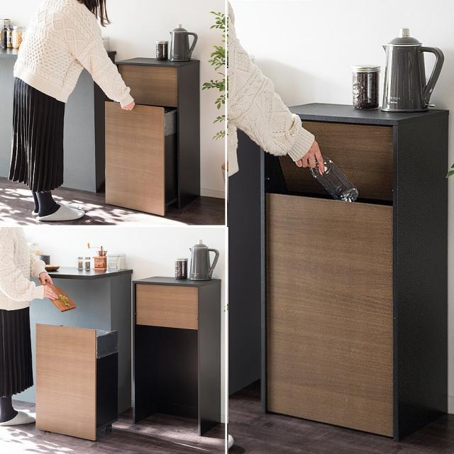 キャスター付き木製ダストボックス ブラウン 木製分別ダストボックスゴミ箱 木製 2段 分別 キャスター付 木目調