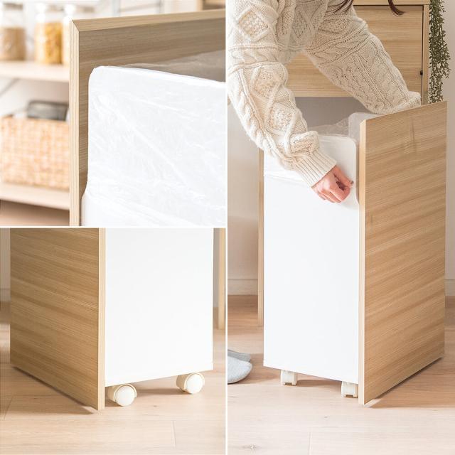 Ｓｋｏｎ（スコン）　キャスター付きダストボックス　４５Ｌ　ゴミ箱　４５リットル　木製　ダストボックス　キャスター付き　ブラウン_8
