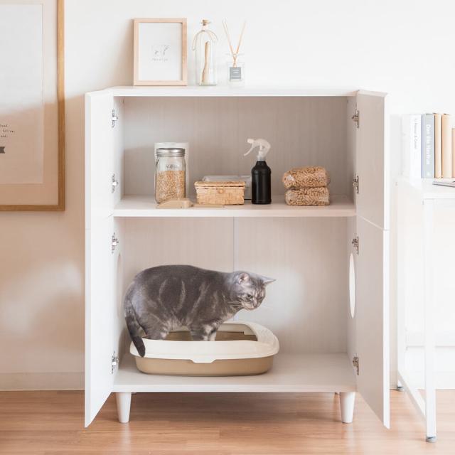 Ｎｅｒｏｌｉ（ネロリ）　猫トイレクローゼット　二段　キャット　おしゃれ　キャットトイレクローゼット　猫トイレ収納　隠す　収納_1