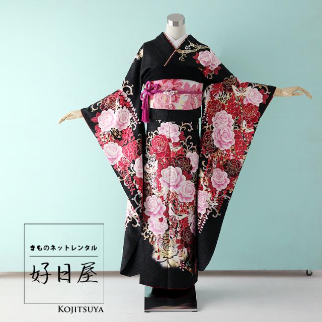 振袖 身長159-174cm black × white 正絹
