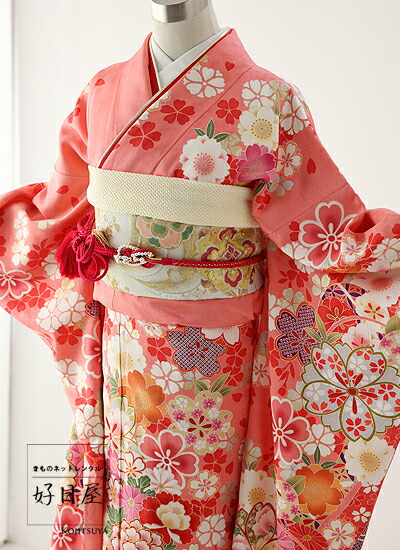 振袖 身長147-162cm 紫 ピンクオレンジ正絹