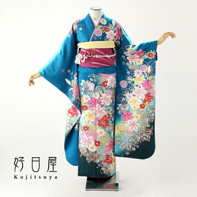 振袖 身長155-170cm紺色正絹