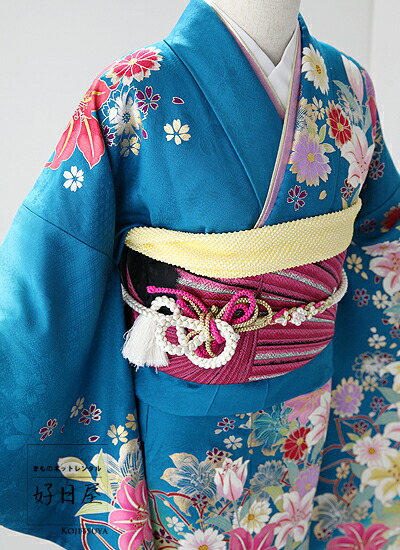 振袖 身長155-170cm紺色正絹