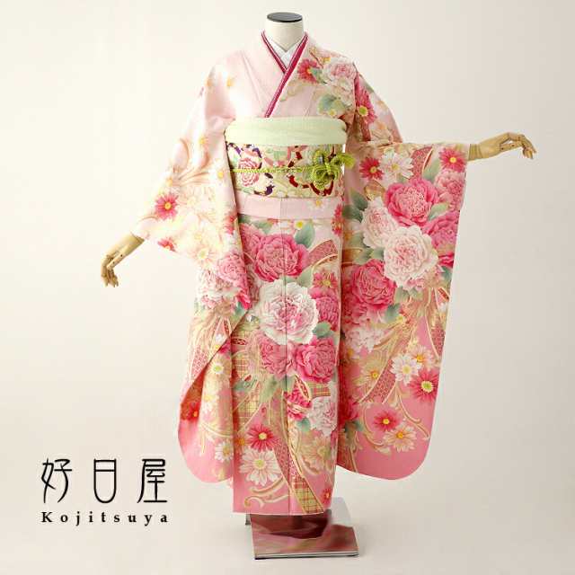 振袖 身長147-162cm ピンク薄黄色正絹