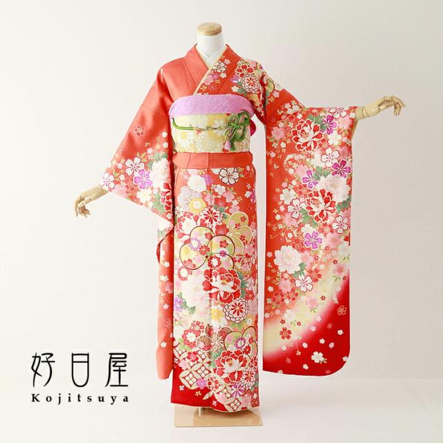 振袖 身長152-167cm オレンジ 正絹 楽天市場】【レンタル】【振袖 正絹着物+正絹袋帯 21点セット 絵