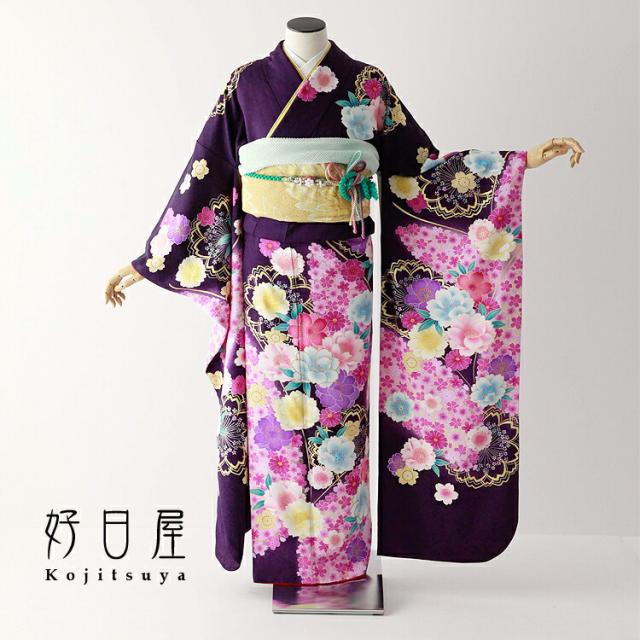 振袖 身長157-172cm 黒 桜正絹