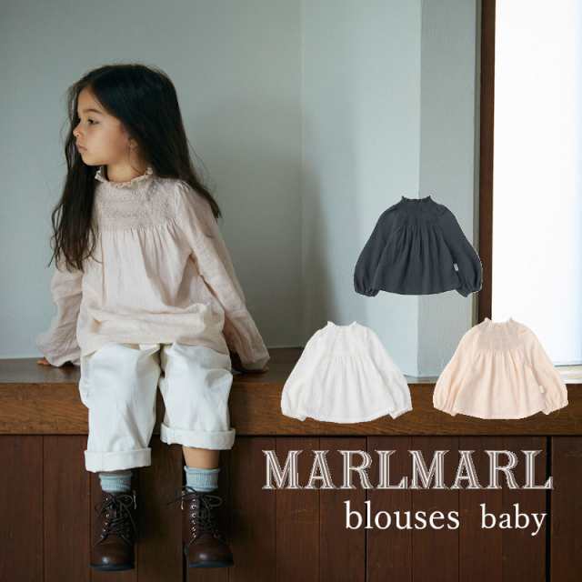 MARLMARL/マールマール blouses baby size 長袖ブラウス shirring pinkwhitenavy 8か月-3才 | トップス シャツ ベビー キッズ 子供