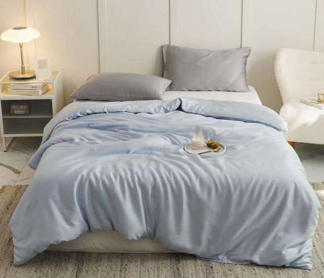 YOYOSTAR 掛ふとんカバー ワイドクイーン 220x210cm テンセル100% サックス リバーシブル 掛けカバー シルクのような光沢 フィット感 おしゃれ 速乾 通気 単品売り 防ダニの通販は