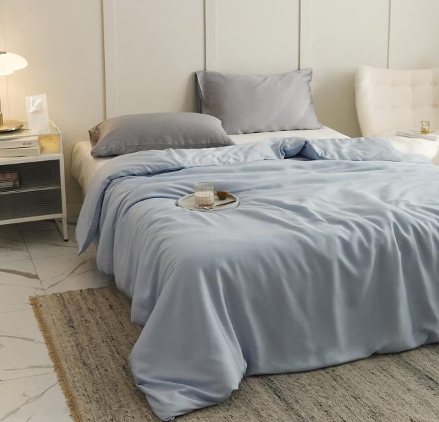 YOYOSTAR 掛ふとんカバー ワイドクイーン 220x210cm テンセル100% サックス リバーシブル 掛けカバー シルクのような光沢 フィット感 おしゃれ 速乾 通気 単品売り 防ダニの通販は