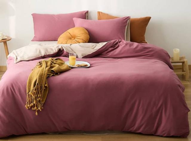 YOYOSTAR 掛ふとんカバー シングル超ロング 150x230cm 綿100% 天竺ニット Tシャツ生地 やわらかな肌ざわり リバーシブル コットン 掛けカバー 単品 フィット感 ローズxベージュ 無地の通販は