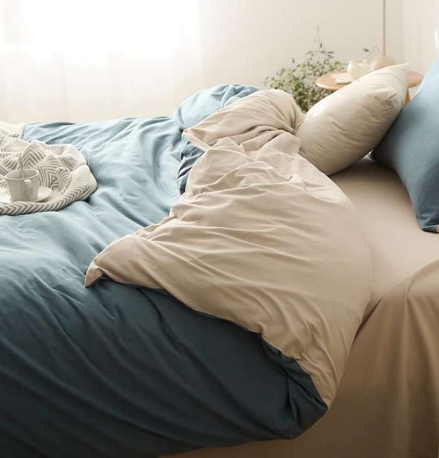 YOYOSTAR 掛ふとんカバー セミダブル 170x210cm 綿100% 天竺ニット Tシャツ生地 やわらかな肌ざわり リバーシブル コットン 掛けカバー 単品 フィット感 ブルーxベージュ 無地の通販は