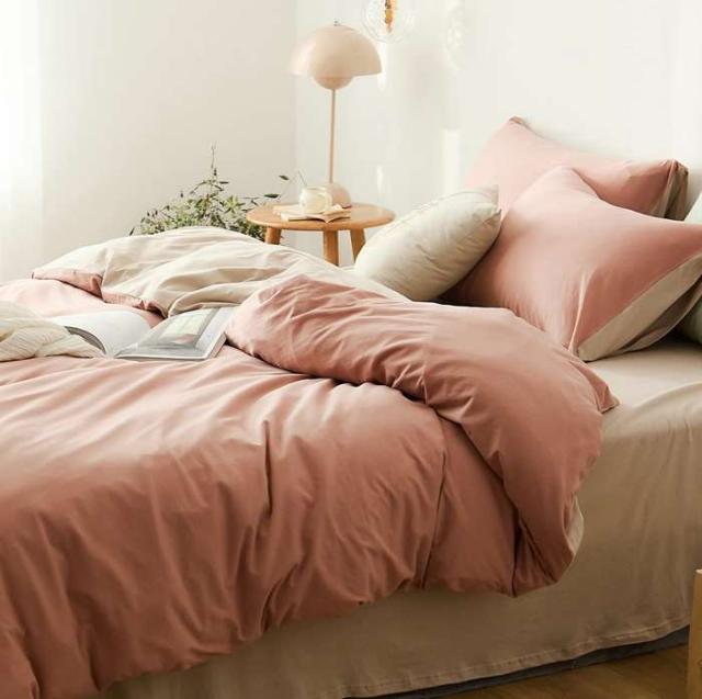 YOYOSTAR 掛ふとんカバー セミダブル 180x210cm 綿100% 天竺ニット Tシャツ生地 やわらかな肌ざわり リバーシブル コットン 掛けカバー 単品 フィット感 ピンクxベージュ 無地