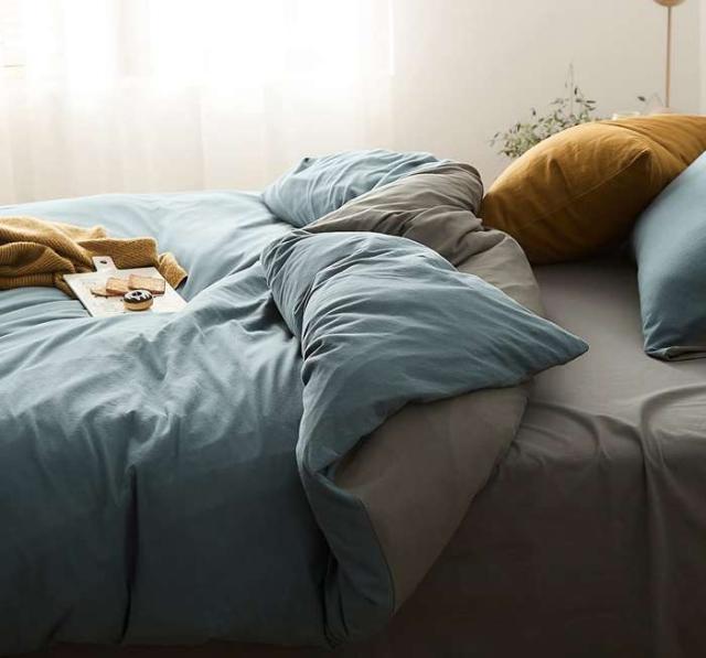 YOYOSTAR 掛ふとんカバー セミダブル 180x210cm 綿100% 天竺ニット Tシャツ生地 やわらかな肌ざわり リバーシブル コットン 掛けカバー 単品 フィット感 ミスティ・ブルーxグレー 無地