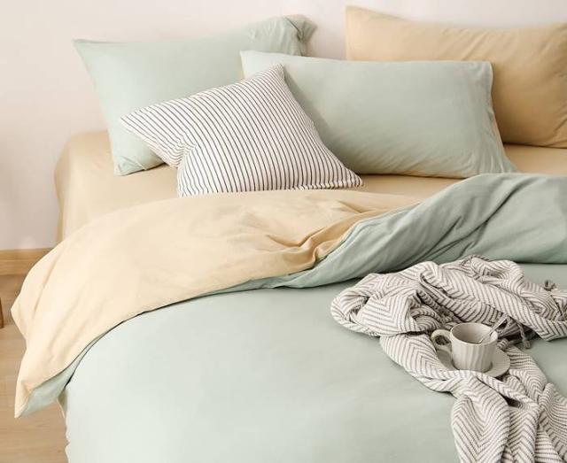 YOYOSTAR 掛ふとんカバー セミダブル超ロング 180x230cm 綿100% 天竺ニット Tシャツ生地 やわらかな肌ざわり リバーシブル コットン 掛けカバー 単品 フィット感 ミントグリーンxクリーム 無地