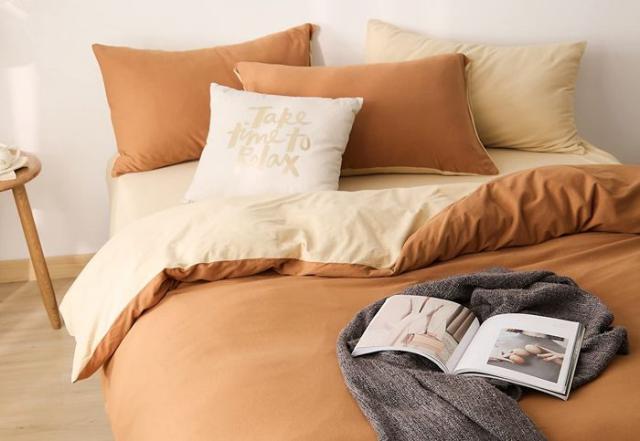 YOYOSTAR 掛ふとんカバー セミダブルロング 180x220cm 綿100% 天竺ニット Tシャツ生地 やわらかな肌ざわり リバーシブル コットン 掛けカバー 単品 フィット感 無地 キャメルxクリーム