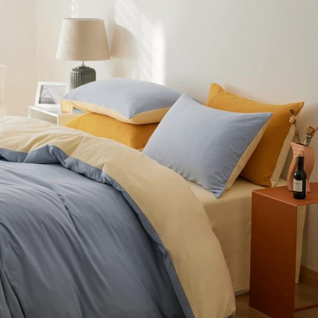 YOYOSTAR 掛ふとんカバー セミダブル 170x210cm 綿100% 天竺ニット Tシャツ生地 やわらかな肌ざわり リバーシブル コットン 掛けカバー 単品 フィット感 ライトブルーxクリーム 無地