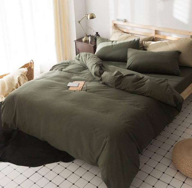 YOYOSTAR 布団カバー 4点セットクイーン オーガニックコットン 洋式・和式兼用 寝具カバーセット 洗いざらしの綿100% 掛け布団カバー ボックスシーツ 枕カバー 無地 防ダニ オリーブグリーンの通販は