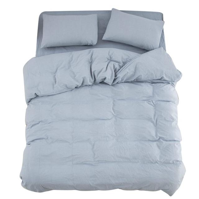 YOYOSTAR 布団カバー 4点セットクイーン オーガニックコットン 洋式・和式兼用 寝具カバーセット 洗いざらしの綿100% 掛け布団カバー ボックスシーツ 枕カバー 無地 防ダニ (ライトブルー)の通販は