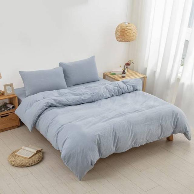 YOYOSTAR 布団カバー 4点セットクイーン オーガニックコットン 洋式・和式兼用 寝具カバーセット 洗いざらしの綿100% 掛け布団カバー ボックスシーツ 枕カバー 無地 防ダニ (ライトブルー)の通販は