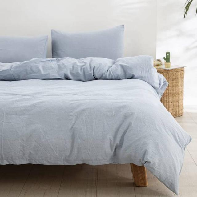 YOYOSTAR 布団カバー 4点セットクイーン オーガニックコットン 洋式・和式兼用 寝具カバーセット 洗いざらしの綿100% 掛け布団カバー ボックスシーツ 枕カバー 無地 防ダニ (ライトブルー)の通販は