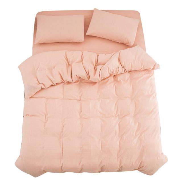 YOYOSTAR 布団カバー 4点セットクイーン サーモンピンク オーガニックコットン 洋式・和式兼用 寝具カバーセット 洗いざらしの綿100% 掛け布団カバー ボックスシーツ 枕カバー 無地 防ダニの通販は