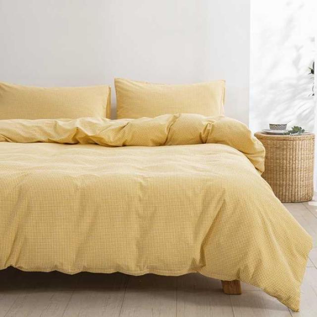 YOYOSTAR 布団カバー 3点セット シングル オーガニックコットン 洋式・和式兼用 寝具カバーセット 洗いざらしの綿100% 掛け布団カバー ボックスシーツ 枕カバー 無地 防ダニ (ギンガムチェック イエロー)の通販は