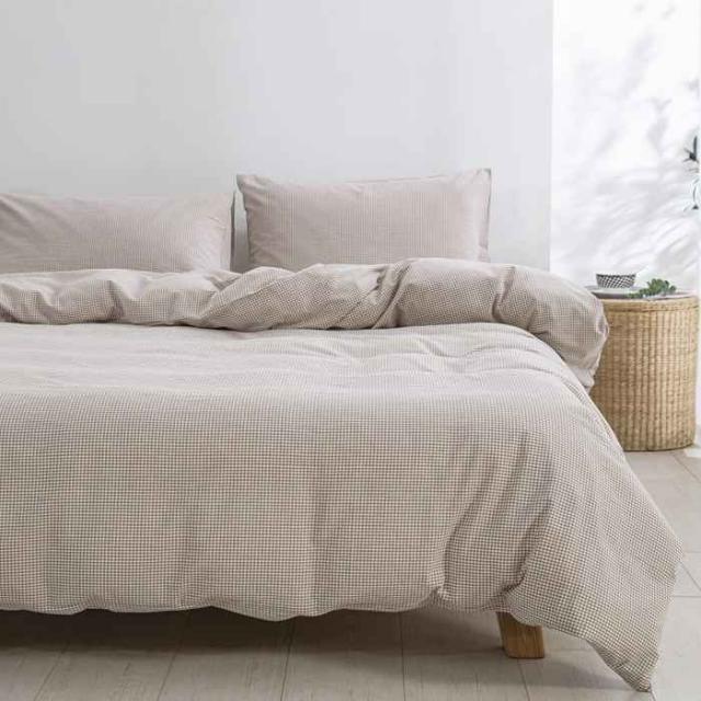 YOYOSTAR 布団カバー 3点セット セミダブル オーガニックコットン 洋式・和式兼用 寝具カバーセット 洗いざらしの綿100% 掛け布団カバー ボックスシーツ 枕カバー 無地 防ダニ (ギンガムチェック 茶色)の通販は