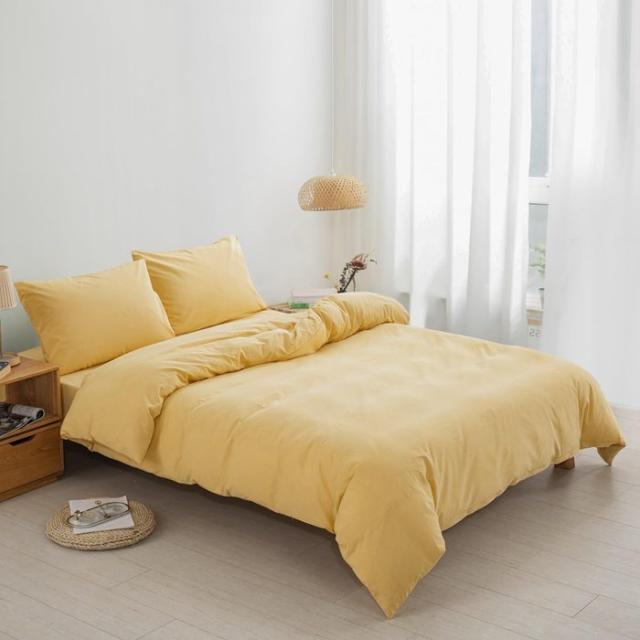 YOYOSTAR 布団カバー 3点セット シングル オーガニックコットン 洋式・和式兼用 寝具カバーセット 洗いざらしの綿100% 掛け布団カバー ボックスシーツ 枕カバー 無地 防ダニ (イエロー)の通販は