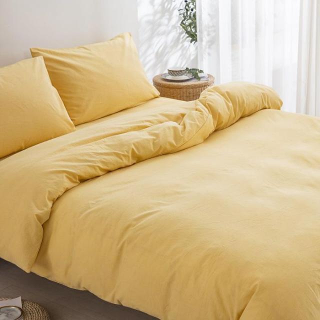 YOYOSTAR 布団カバー 3点セット シングル オーガニックコットン 洋式・和式兼用 寝具カバーセット 洗いざらしの綿100% 掛け布団カバー ボックスシーツ 枕カバー 無地 防ダニ (イエロー)の通販は