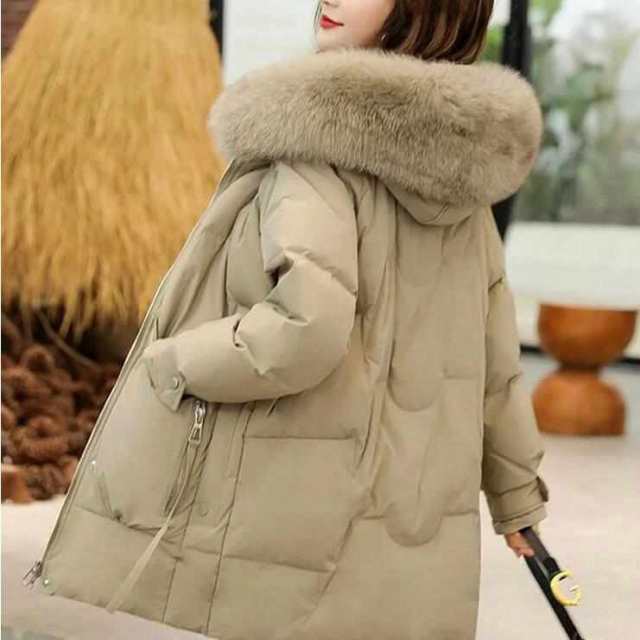 大きいサイズダウンコート　ダウン90%　レディース　アウター　フード付き　ダウンジャケット ファー付き リアルファー　ファー取り外す可　軽量 冬　防寒の通販は