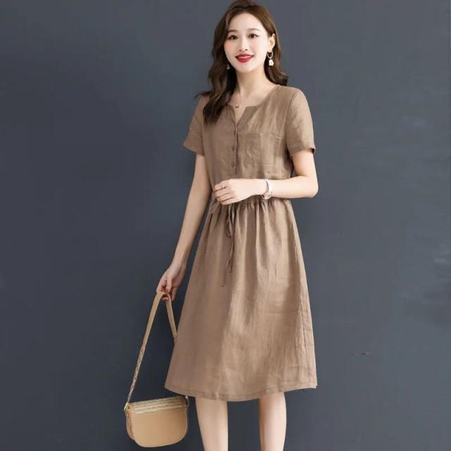 送料無料 レディースワンピース 半袖 膝丈 綿麻ワンピース お上品 Aライン 春夏 ロング丈ワンピース ゆったり 体型カバー 大きいサイズの通販は 4,950円