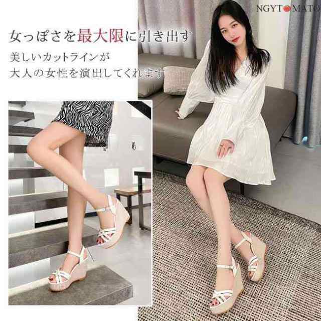 サンダル レディース ウェッジソールサンダル 美脚 ウエッジサン ハイヒール 厚底 ストラップサンダル 履きやすい 歩きやすい カジュアルの通販は