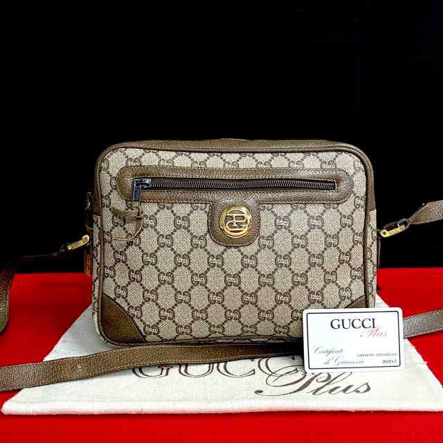 GUCCI グッチ グッチプラス ロゴ 柄 レザー PVC ショルダーバッグ ブラウン 303-8