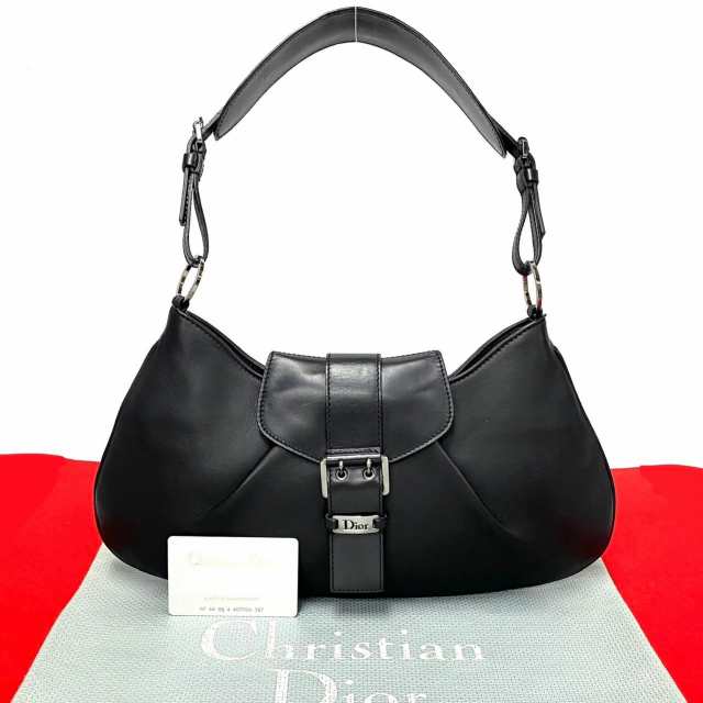 Christian Dior クリスチャンディオール ロゴ 金具 レザー ショルダーバッグ ブラック c60-7