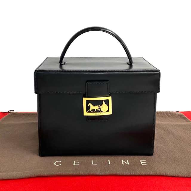 CELINE セリーヌ 馬車金具 カーフ レザー ハンドバッグ ブラック 003-7