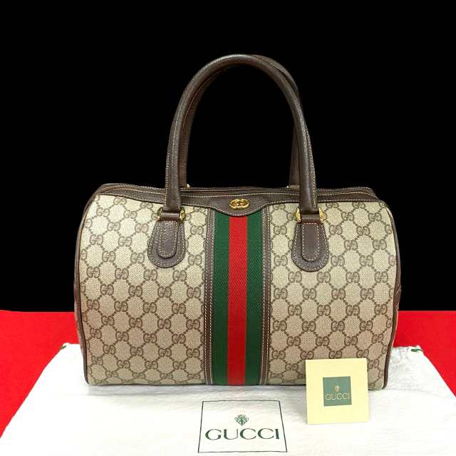 GUCCI グッチ シェリーライン GG ロゴ 金具 レザー PVC ハンドバッグ ブラウン 819-5