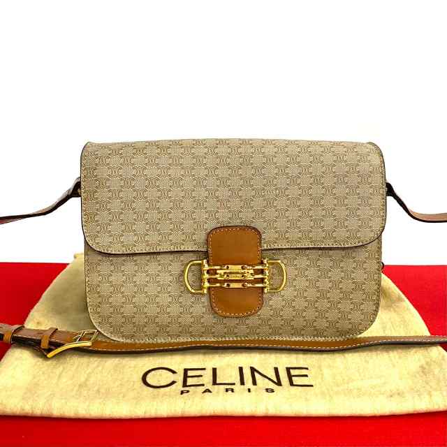 CELINE セリーヌ マカダム ブラゾン 柄 レザー PVC ショルダーバッグ ブラウン 201-3