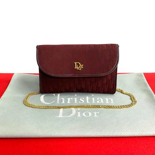 Christian Dior クリスチャンディオール トロッター 柄 ロゴ 金具 レザー GGキャンバス ショルダーバッグ ワインレッド d55-5