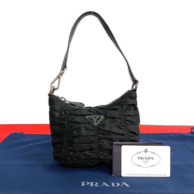 PRADA プラダ 三角ロゴ 金具 ナイロン レザー ハンドバッグ ブラック d14-5