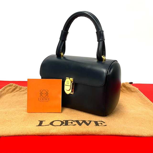 LOEWE ロエベ アナグラム ロゴ カーフ レザー ハンドバッグ ネイビー 99051