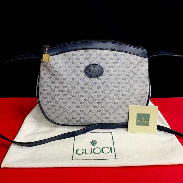 GUCCI グッチ マイクロGG ロゴ レザー PVC ショルダーバッグ ネイビー 55071