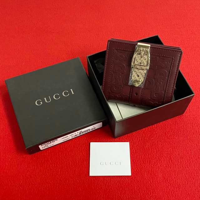 GUCCI グッチ ホースビット 柄 レザー 二つ折り財布 ワインレッド 96869