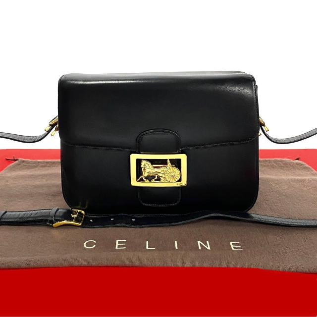 CELINE セリーヌ ロゴ 馬車金具 カーフ レザー ショルダーバッグ