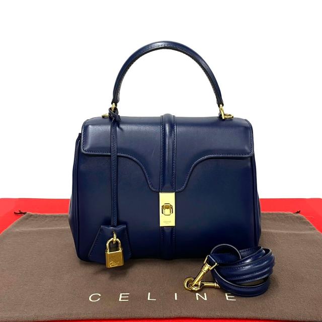 CELINE セリーヌ セーズ スモール 16 レザー ショルダーバッグ ネイビー 03394の通販は