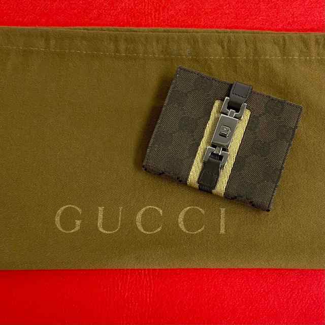 GUCCI グッチ ジャッキー 金具 レザー キャンバス 二つ折り財布 ブラウン 33487