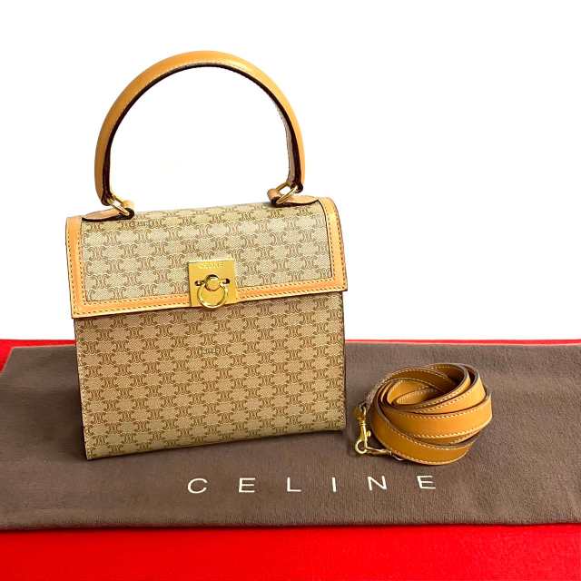 CELINE セリーヌ マカダム ブラゾン 柄 ロゴ リング 金具 PVC レザー ショルダーバッグ ベージュ 61585