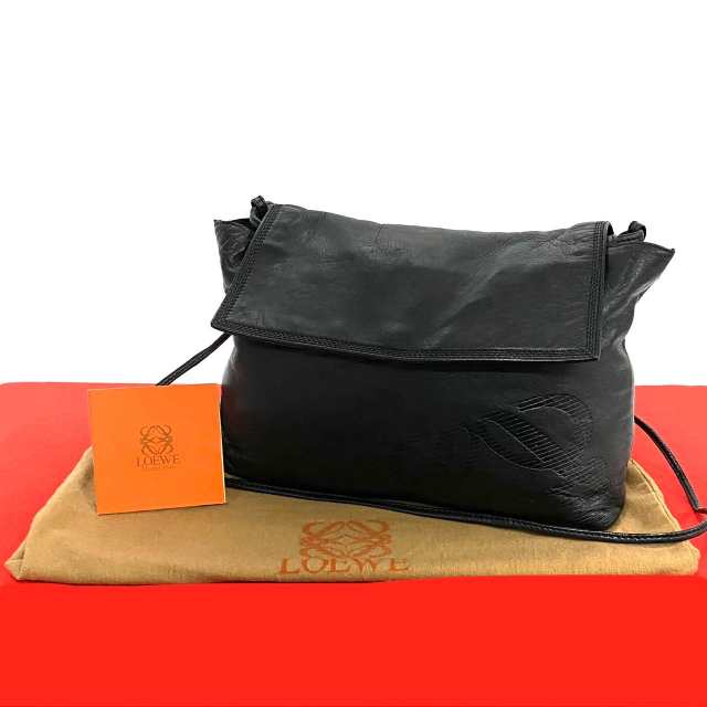 LOEWE ロエベ アナグラム ロゴ レザー ショルダーバッグ ブラック 30371の通販は